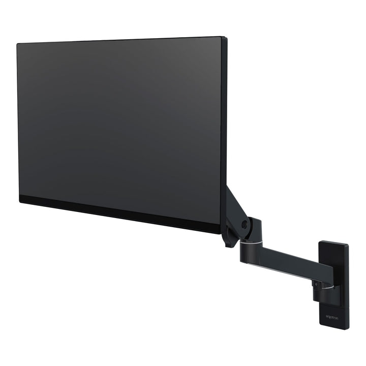 Ergotron LX Pro Wall Monitor Arm in matte black holding a screen