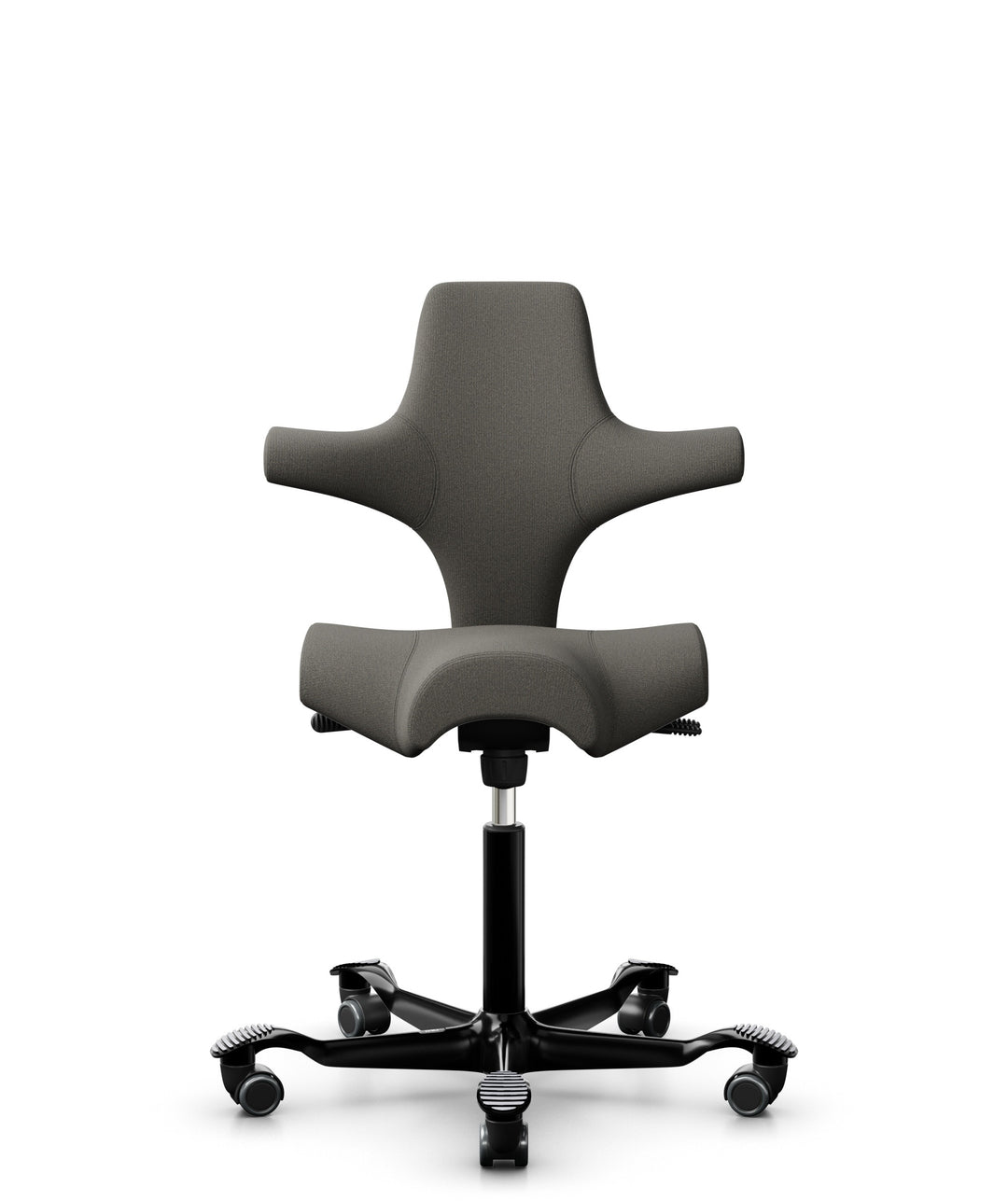 HÅG Capisco 8106 saddle chair in Gabriel Focus FC61039 grey on a black base