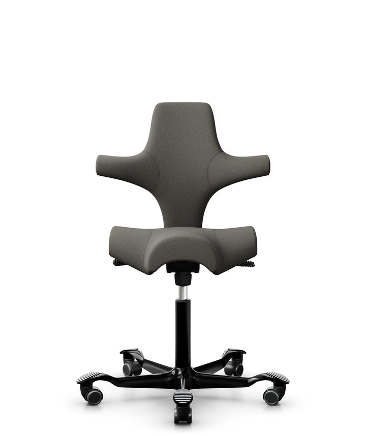 HÅG Capisco 8106 saddle chair in Gabriel Focus FC61039 grey on a black base