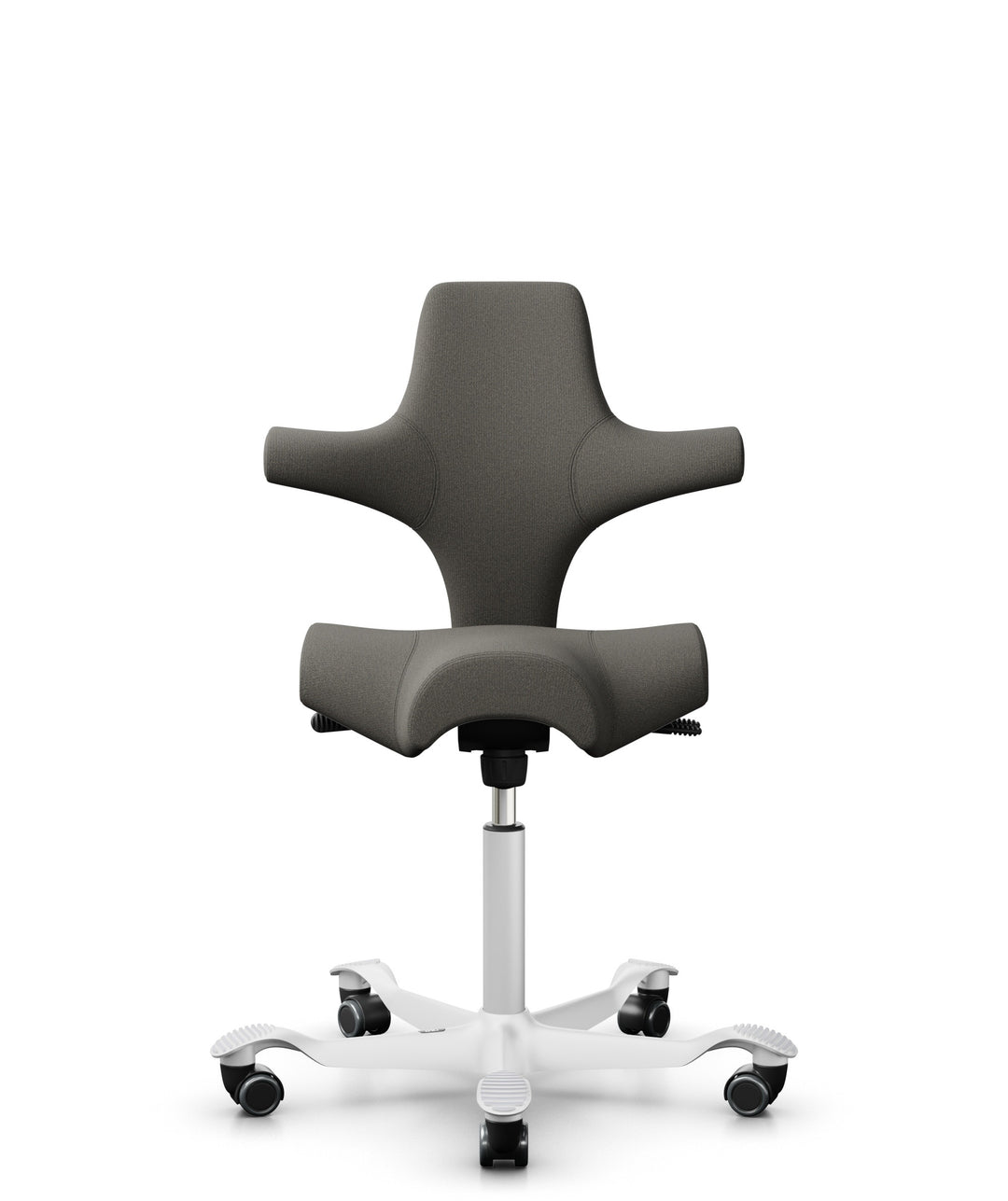 HÅG Capisco 8106 saddle chair in Gabriel Focus FC61039 grey on a white base