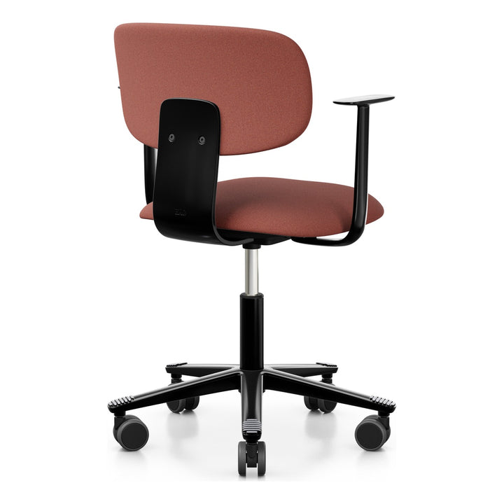 HÅG Tion 2160 in Coral Capture fabric with black base, armrests and gas lift, rear three-quarter view - Chair Dinkum Australia