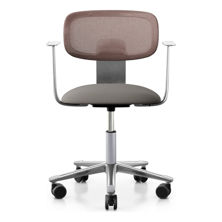 HÅG Tion 2340 Mesh with chestnut mesh back and polished aluminium frame, stem and base, front three-quarter view - Chair Dinkum Australia
