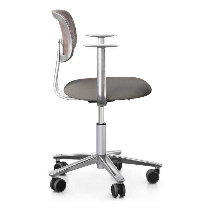 HÅG Tion 2340 Mesh with chestnut mesh back and polished aluminium frame, stem and base, side view - Chair Dinkum Australia