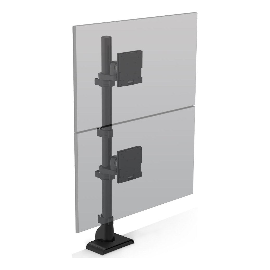 HAT Collective E5 one-over-one static pole in black holding two screens stacked vertically