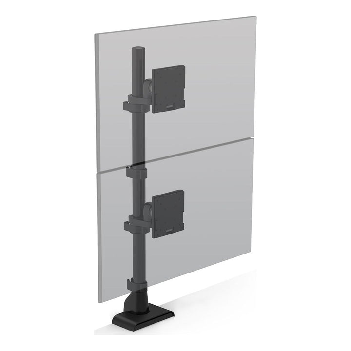 HAT Collective E5 one-over-one static pole in black holding two screens stacked vertically
