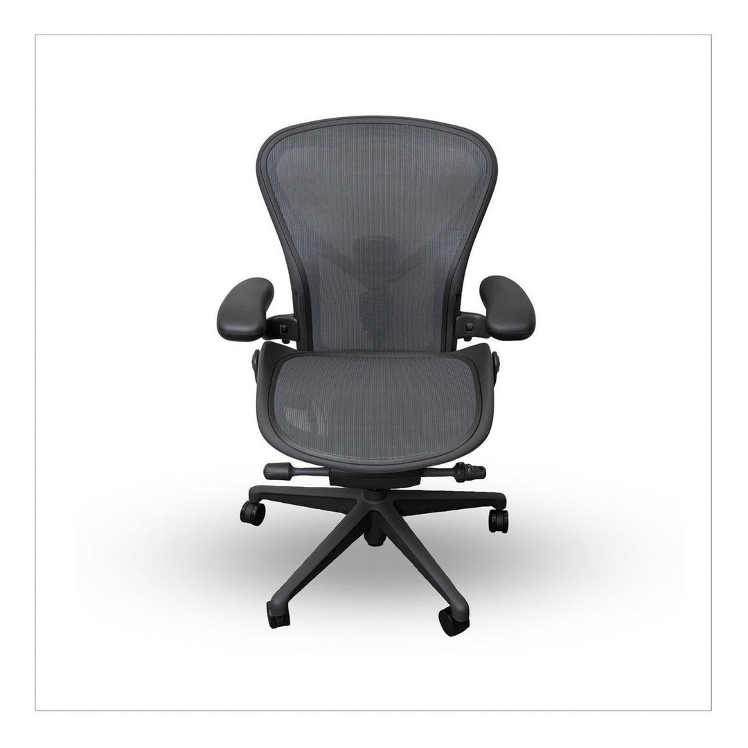 Herman Miller Aeron Chair Graphite Remastered Posturefit close up - Chair Dinkum Australia