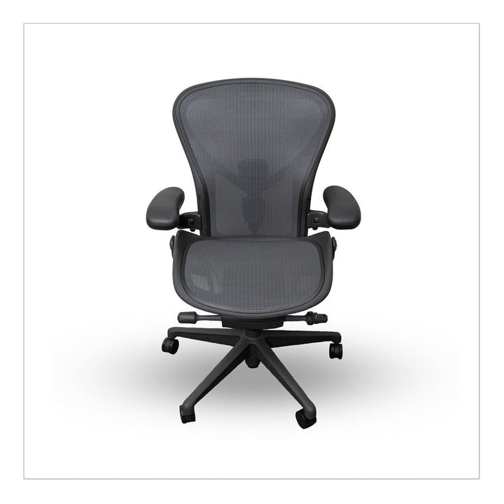 Herman Miller Aeron Chair Graphite Remastered Posturefit close up - Chair Dinkum Australia