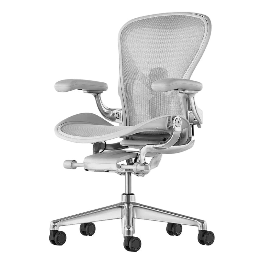 Herman Miller Aeron Chair Remastered Mineral Polished Aluminium 45 degree view - Chair Dinkum Australia