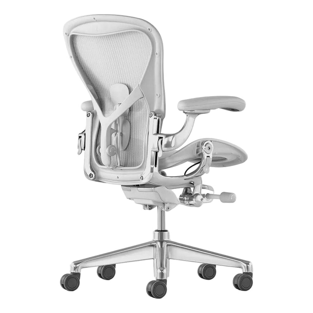 Herman Miller Aeron Chair Remastered Mineral Polished Aluminium back angle view - Chair Dinkum Australia