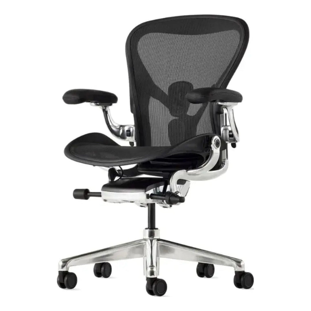 Herman Miller Aeron Chair Remastered Onyx Polished Base side view - Chair Dinkum Australia