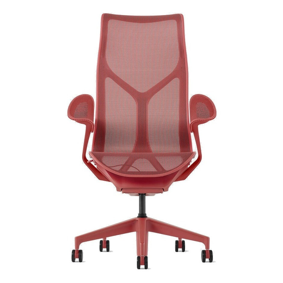 Herman Miller Cosm High Back Chair in Canyon with Leaf Arms, front view - Chair Dinkum Australia