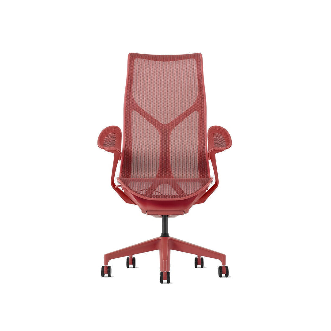 Herman Miller Cosm High Back Chair in Canyon with Leaf Arms front view - Chair Dinkum