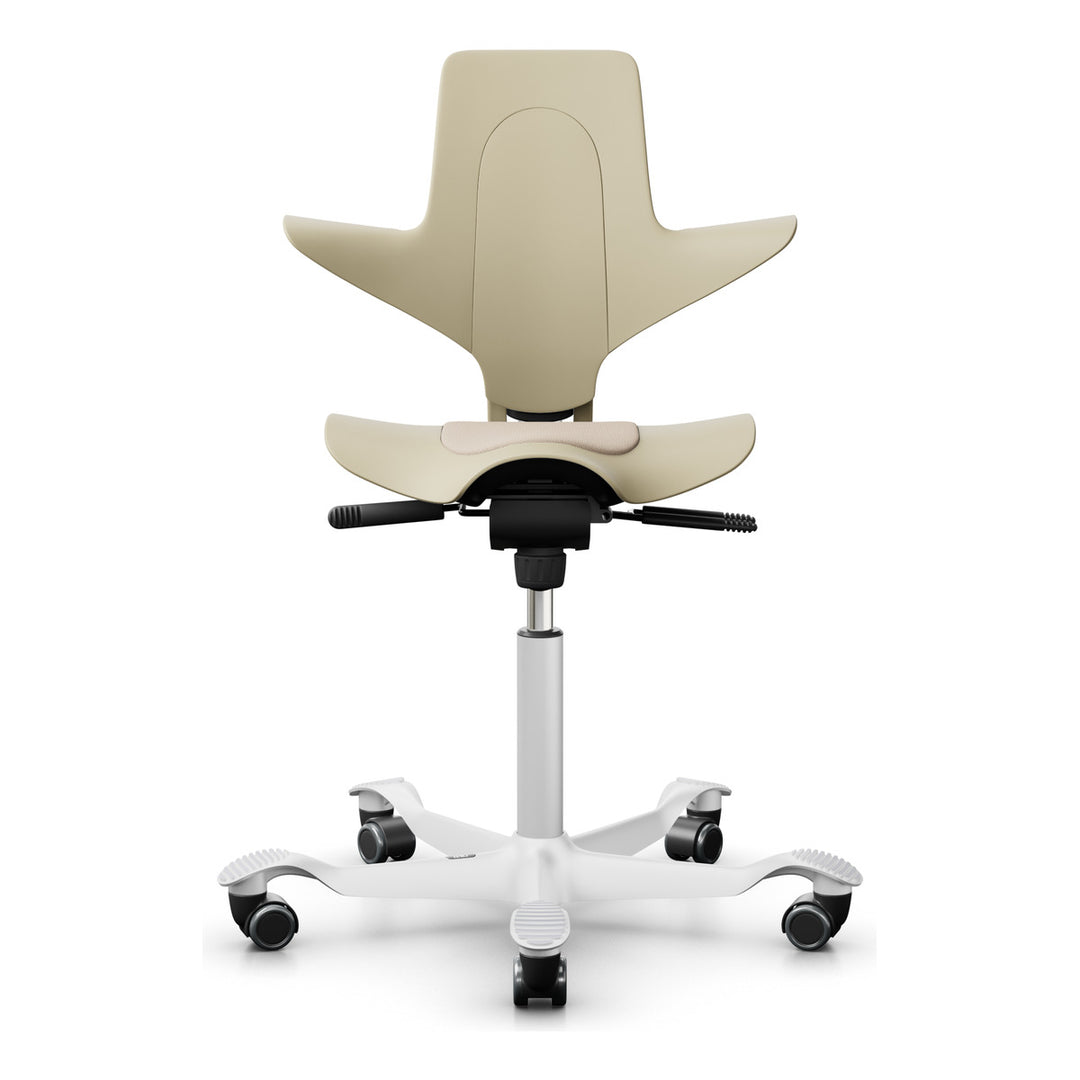 HÅG Capisco Puls 8010 saddle chair in Sand SC61188 with white base - Chair Dinkum