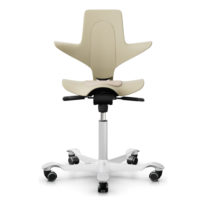 HÅG Capisco Puls 8010 saddle chair in Sand SC61188 with white base - Chair Dinkum