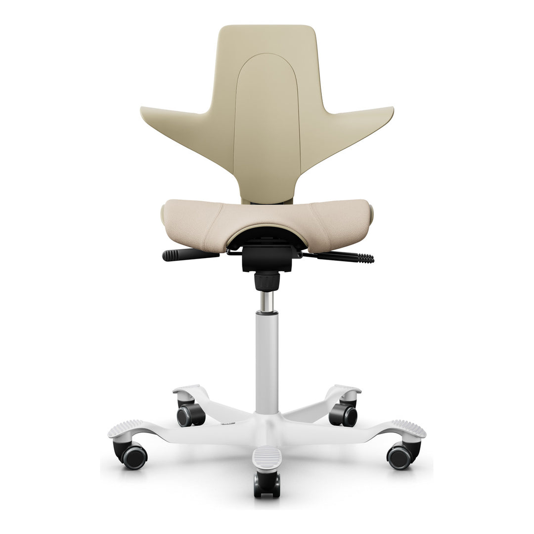 HÅG Capisco Puls 8020 saddle chair in Sand SC61188 with white base - Chair Dinkum