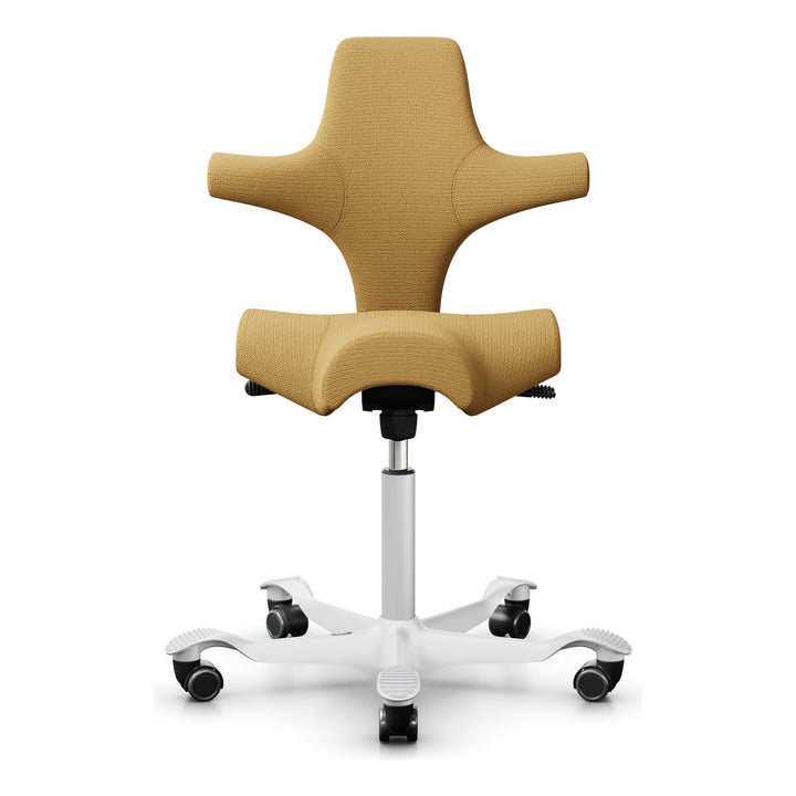 HÅG Capisco 8106 saddle chair in Ochre Sirdal SRD320 with white base - Chair Dinkum