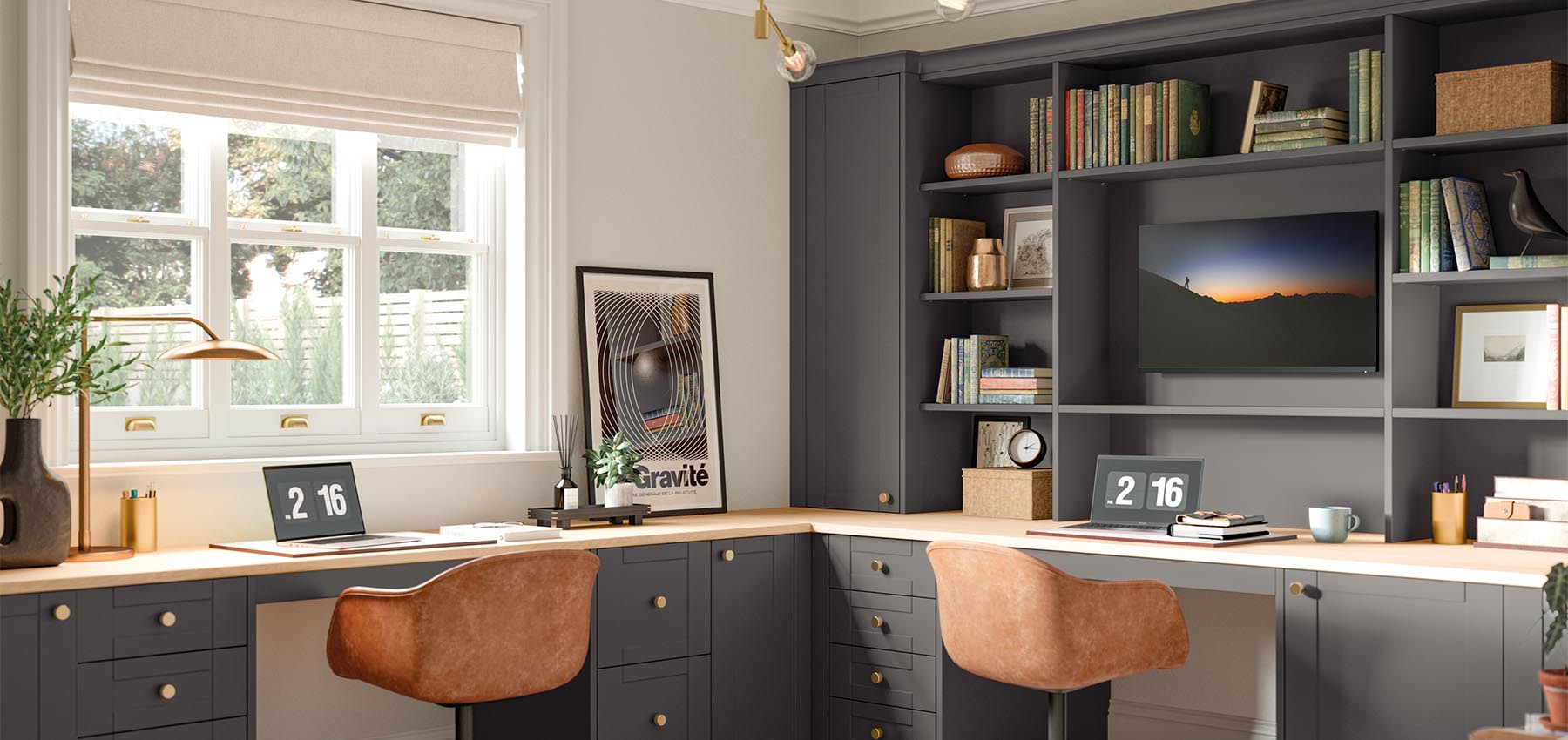 Contemporary home office with dark walls and warm lighting - Chair Dinkum Australia