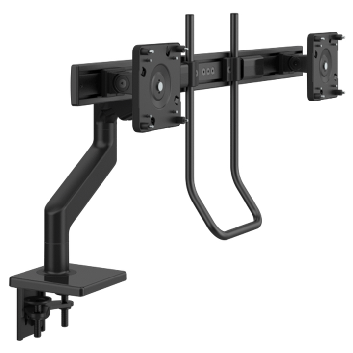 Humanscale M8 Pro Dual Monitor Arm with Crossbar and Handle in black, view 1 - Humanscale configurator render