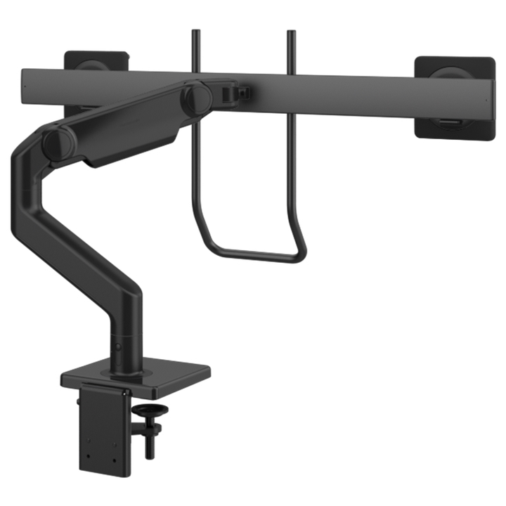 Humanscale M8 Pro Dual Monitor Arm with Crossbar and Handle in black, view 3 - Humanscale configurator render