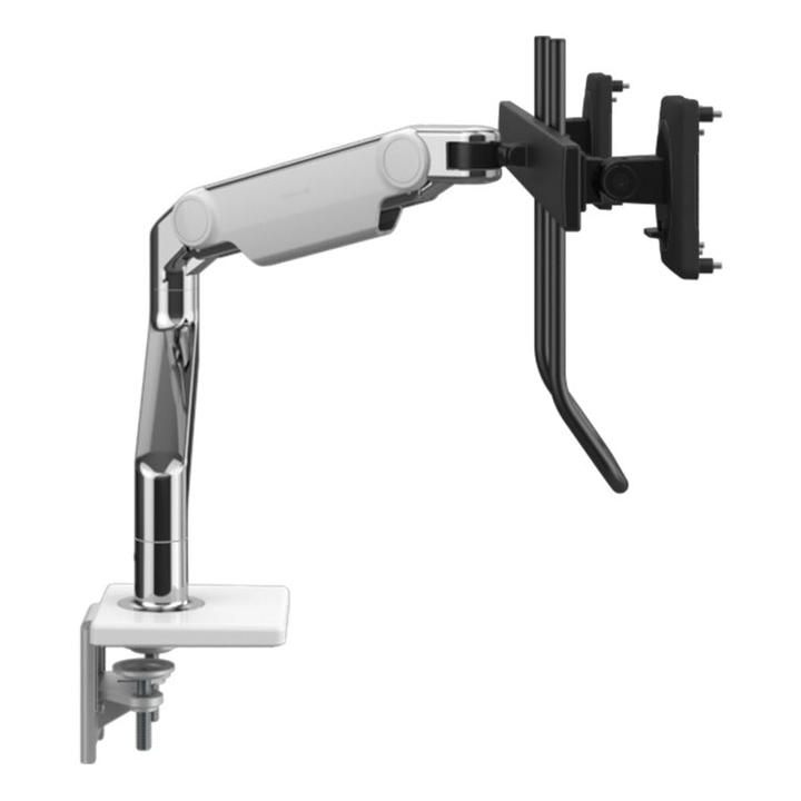 Humanscale M8 Pro Dual Monitor Arm with Crossbar and Handle in white, view 2 - Humanscale configurator render