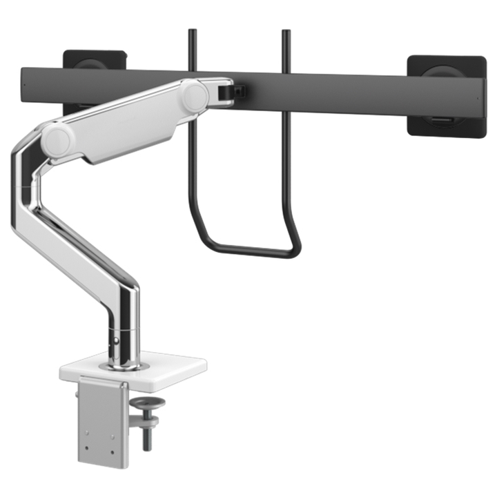 Humanscale M8 Pro Dual Monitor Arm with Crossbar and Handle in white, view 3 - Humanscale configurator render