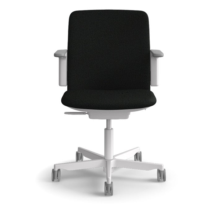 Humanscale Path task chair in Moss FormSense Eco Knit with a light grey frame, dark grey trim and adjustable arms, front view