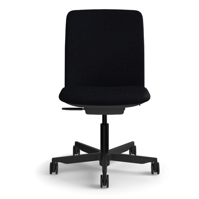 Armless Humanscale Path task chair in Soft Black FormSense Eco Knit with a black frame, front view