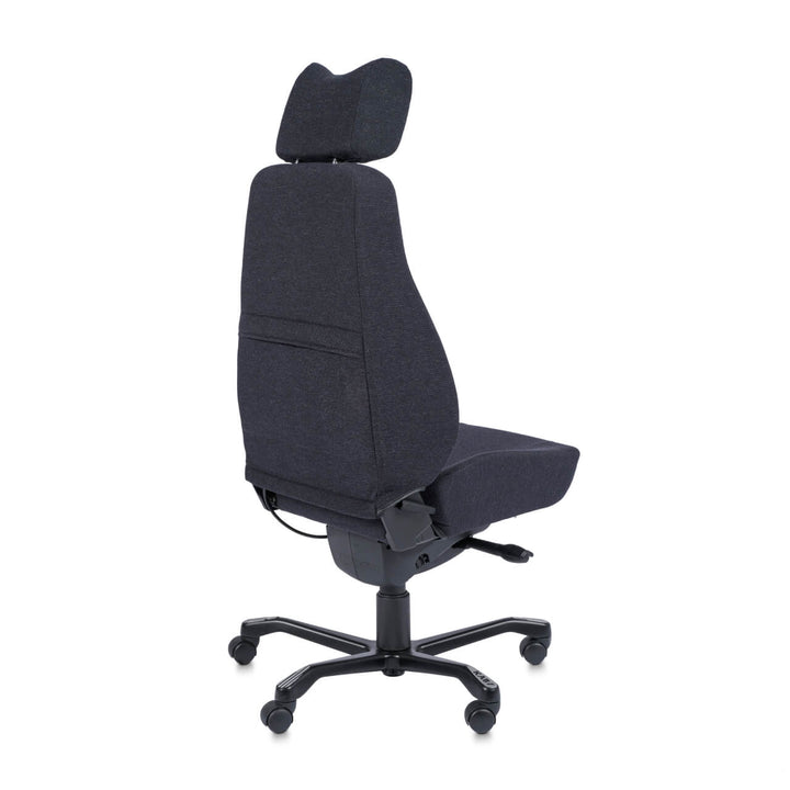 KAB Controller Base office chair, black fabric, rear three-quarter view (KAB Seating photograph)