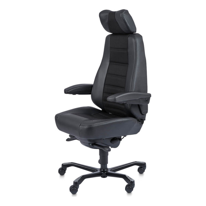 KAB Controller 24/7 office chair, half leather half cloth, front three-quarter view (KAB Seating photograph)