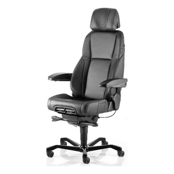 KAB Director II 24/7 office chair, black leather, front view (KAB Seating photograph)