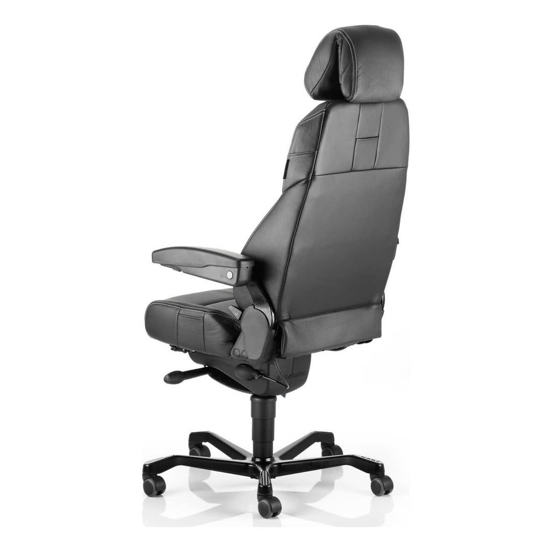 KAB Director II 24/7 office chair, black leather, rear three-quarter view (KAB Seating photograph)