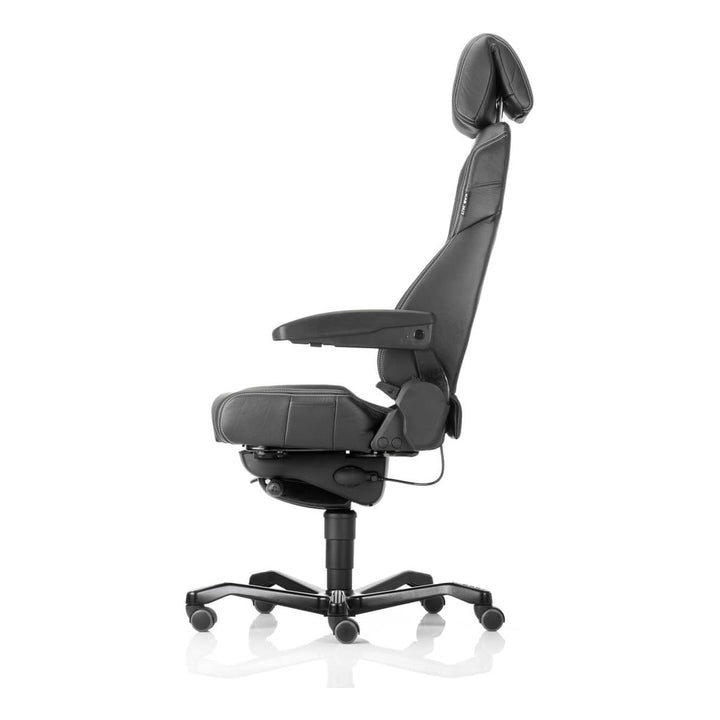 KAB Director II 24/7 office chair, black leather, side view (KAB Seating photograph)