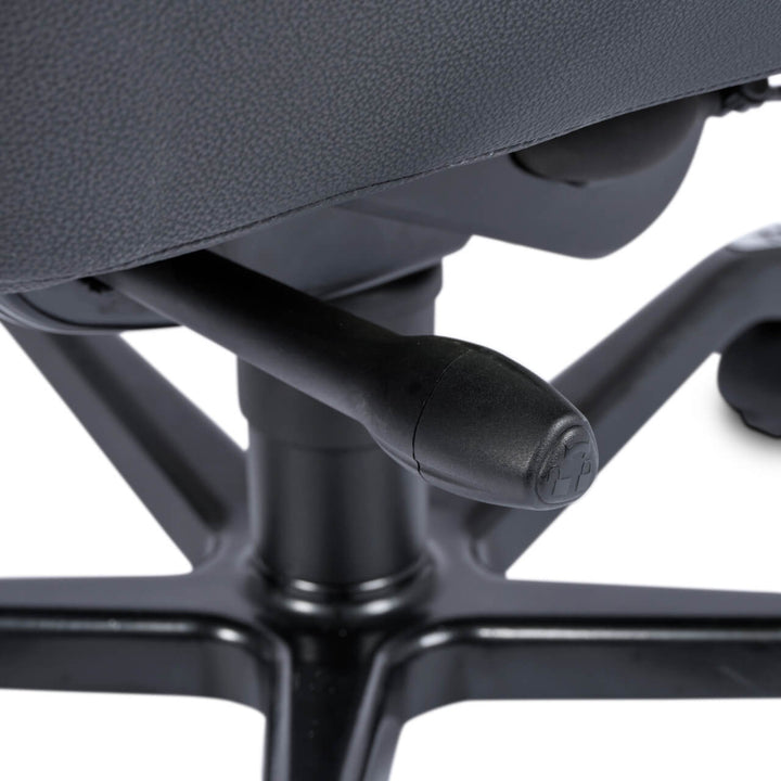 KAB Executive 24/7 office chair, half leather half cloth, mechanism and five-star base from below (KAB Seating photograph)