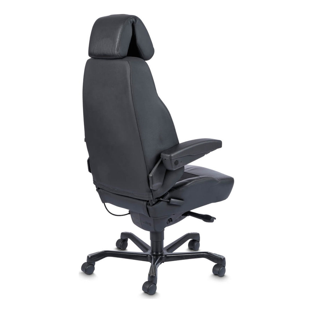 KAB Executive 24/7 office chair, half leather half cloth, rear three-quarter view (KAB Seating photograph)