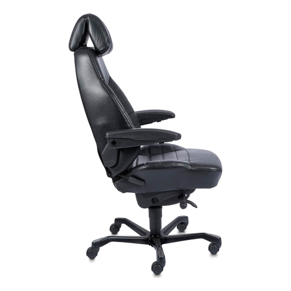 KAB Executive 24/7 office chair, half leather half cloth, side view (KAB Seating photograph)