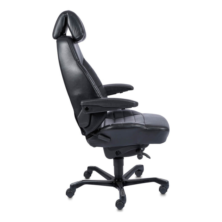 KAB Executive 24/7 office chair, half leather half cloth, side view (KAB Seating photograph)