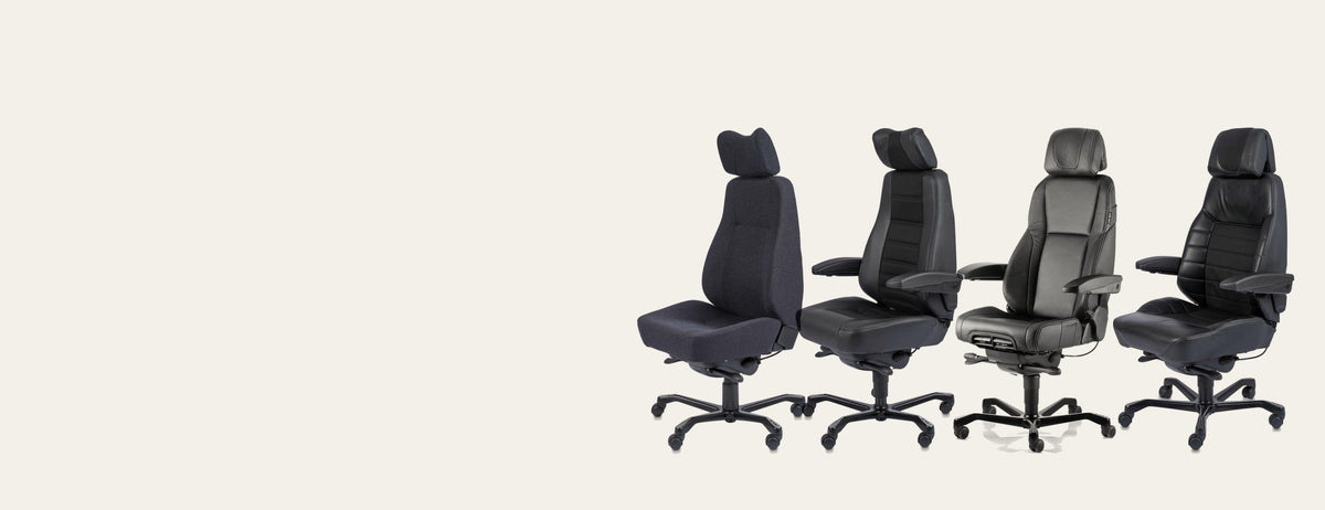 The four KAB office chairs we sell, side by side: Controller Base, Controller, Director II and Executive