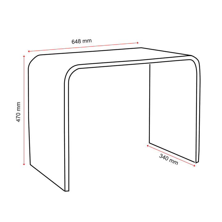Konfurb Link table line drawing, face-down occasional table position 648 W x 340 D x 470 H mm
