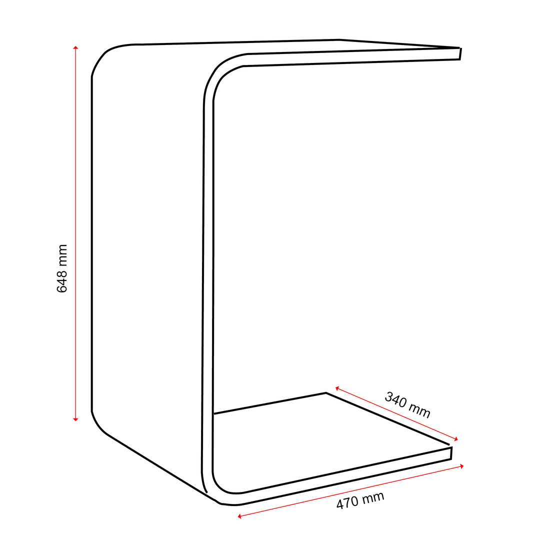 Konfurb Link table line drawing, upright position 340 W x 470 D x 648 H mm