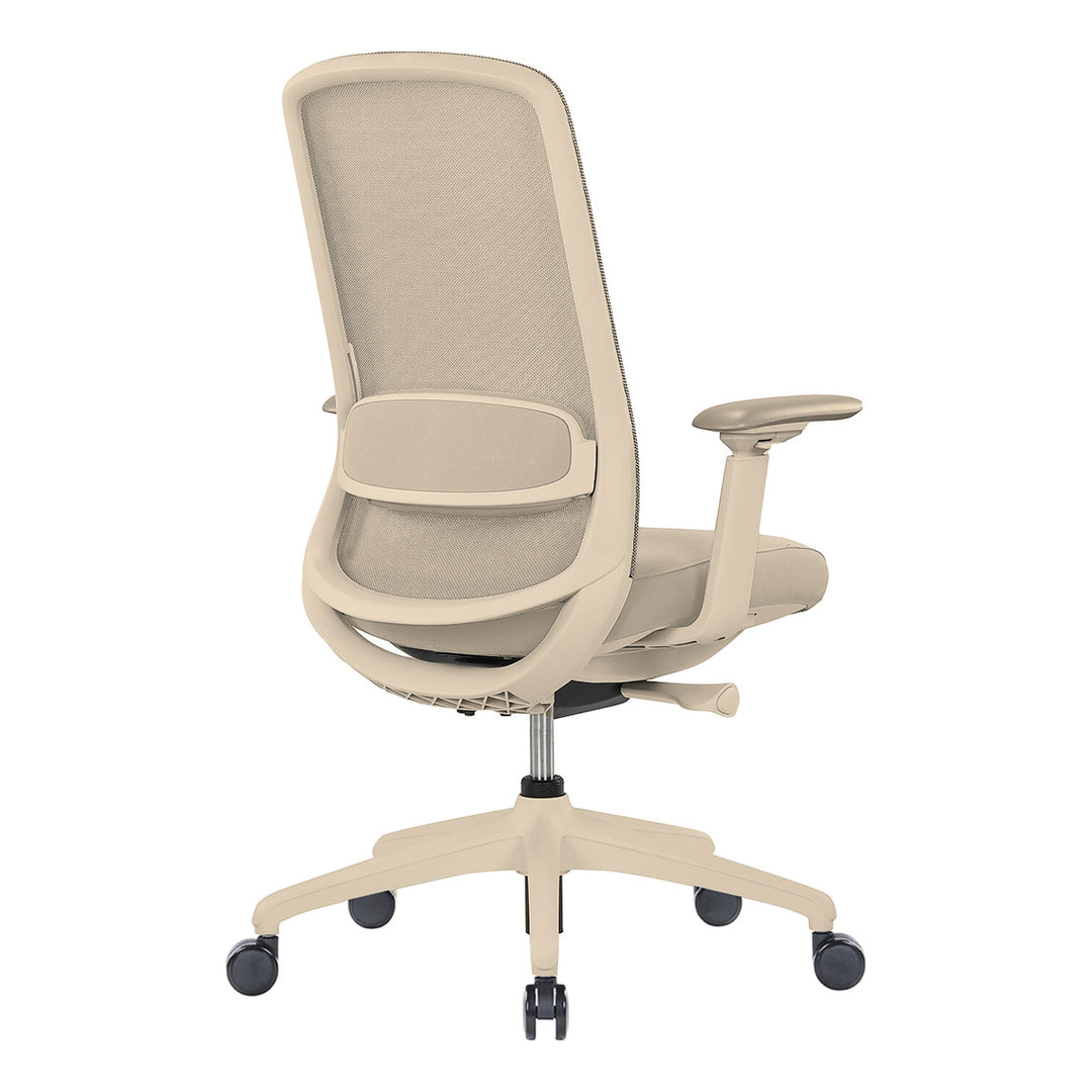 Kyoto ergonomic task chair in taupe, rear three-quarter view showing the lumbar support - Chair Dinkum Australia