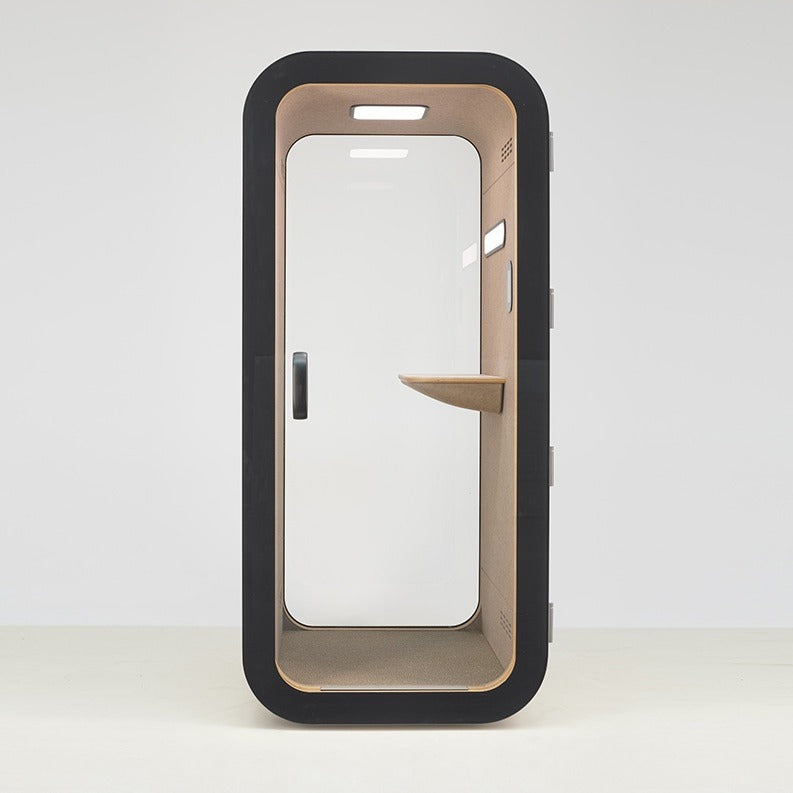 NUMO Call office phone booth in black, front view in an office | Chair Dinkum Australia