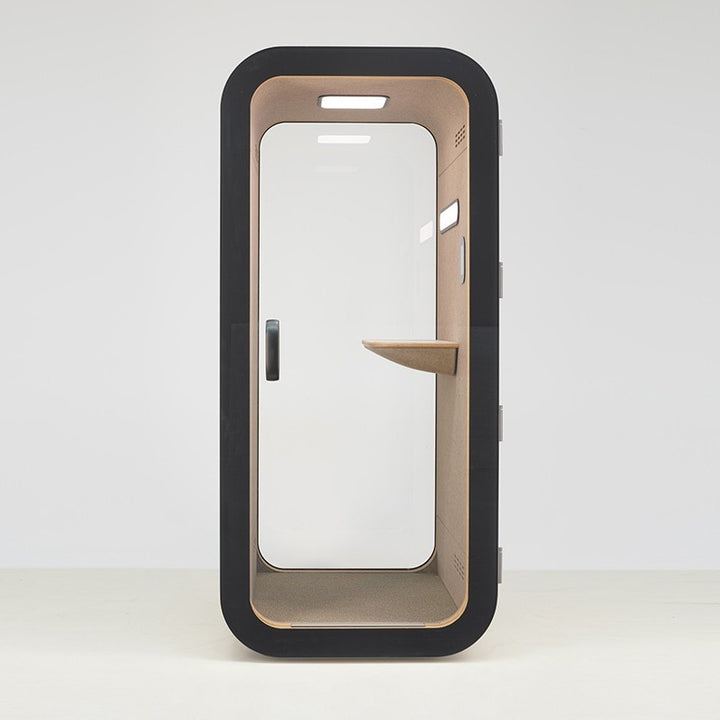 NUMO Call office phone booth in black, front view in an office | Chair Dinkum Australia