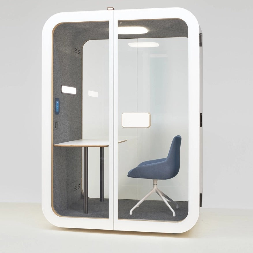 NUMO Focus one-person office work pod in white, three-quarter view | Chair Dinkum Australia