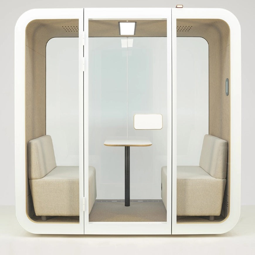 NUMO Meet four-person office meeting pod in white, front view | Chair Dinkum Australia