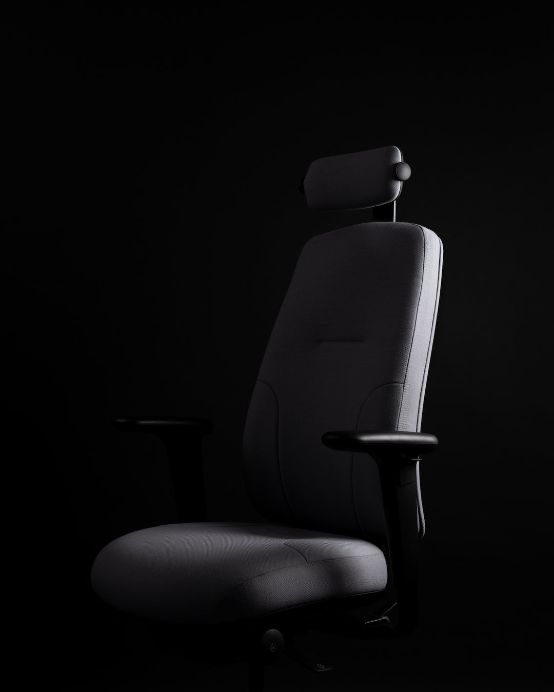 RH Logic 220 Elite with neckrest and armrests in dark grey fabric, studio photograph - Chair Dinkum Australia
