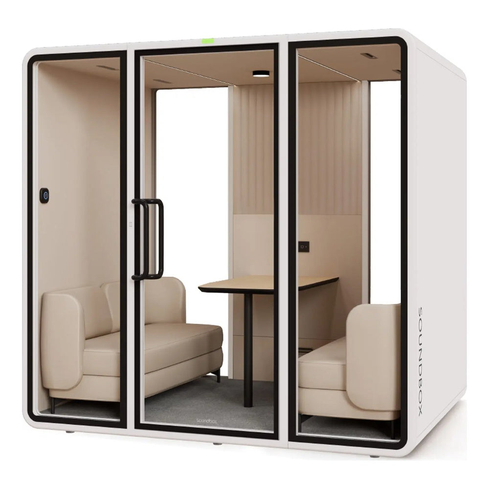 SoundBox VRT L meeting pod in Frost White with a glass back (VRT) - Chair Dinkum Australia