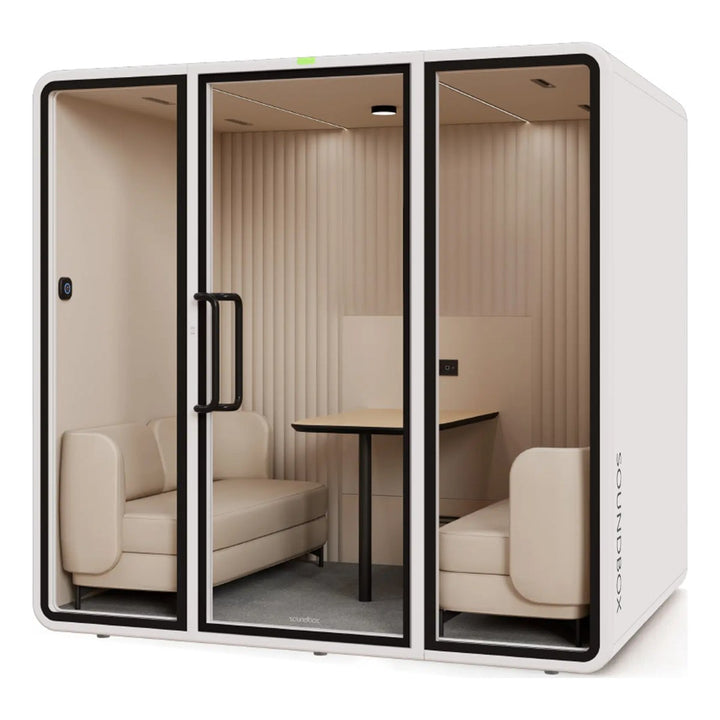 SoundBox VRT L meeting pod in Frost White with a solid back (VRT+) - Chair Dinkum Australia