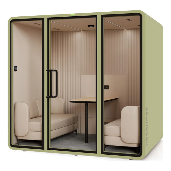 SoundBox VRT L meeting pod in Light Green with a solid back (VRT+) - Chair Dinkum Australia