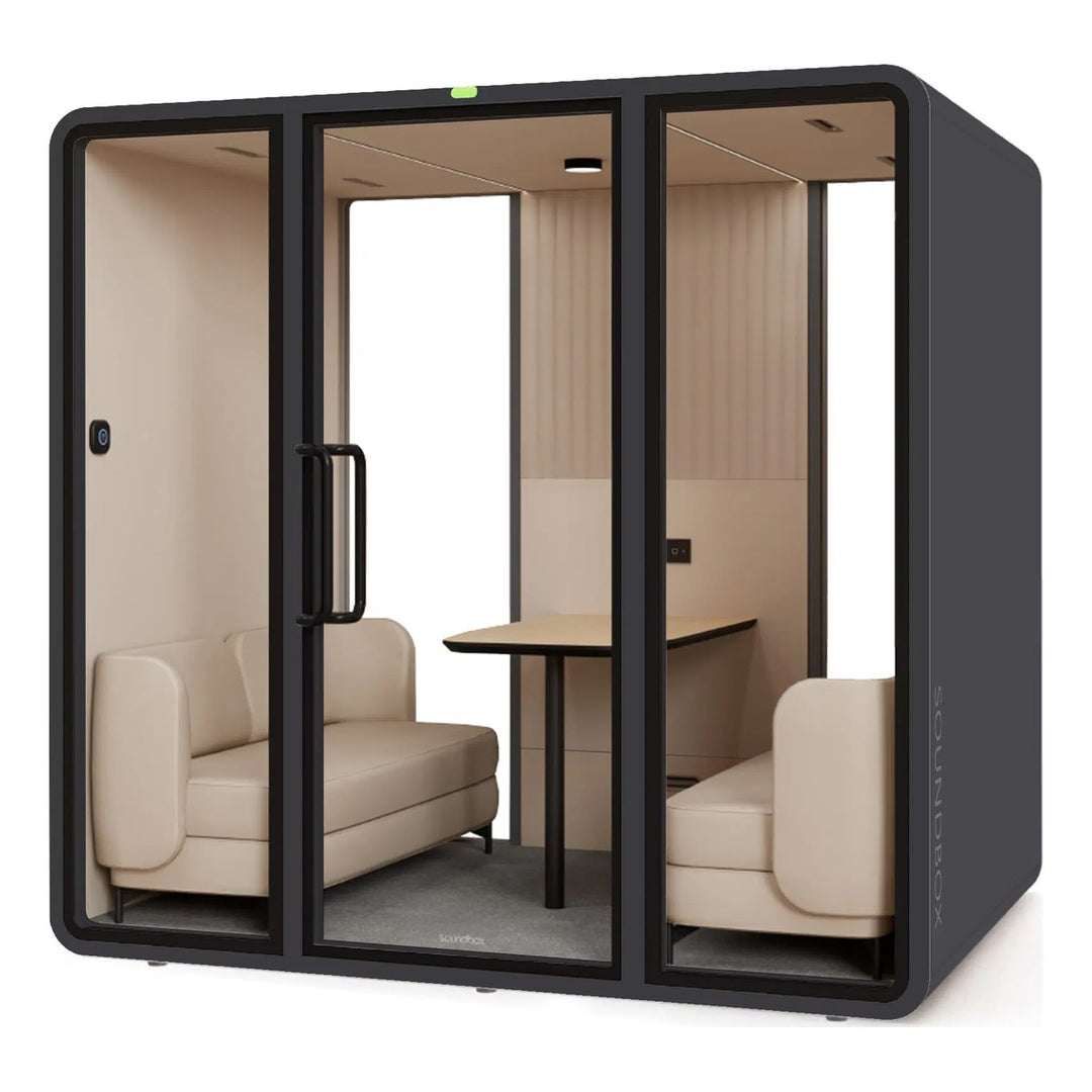 SoundBox VRT L meeting pod in Meteoric Black with a glass back (VRT) - Chair Dinkum Australia
