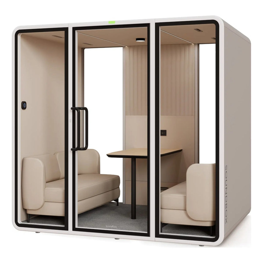 SoundBox VRT L meeting pod in Pale Grey with a glass back (VRT) - Chair Dinkum Australia